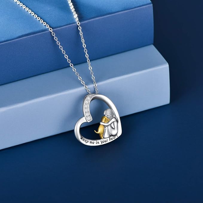 Collier en Argent Sterling 925 – Design Cœur & Chien avec Zirconia
