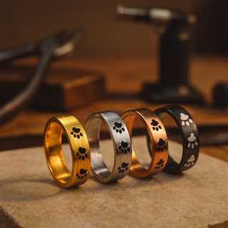 Bague empreinte de patte artisanale en acier inoxydable