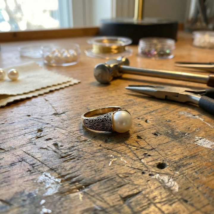 Bague Vintage avec Perle Dorée