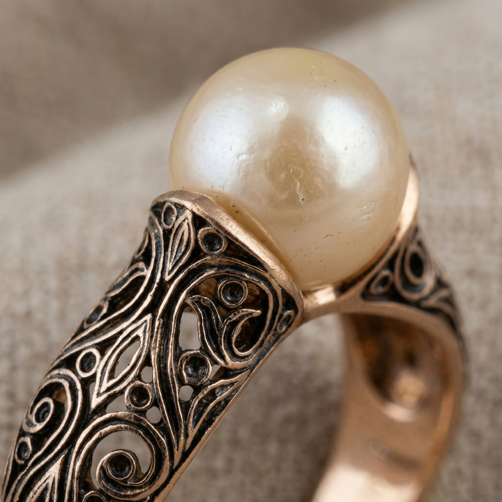 Bague Vintage avec Perle Dorée