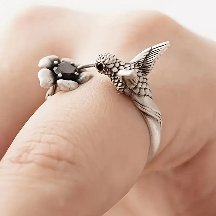 Bague Colibri & Fleur – Bague Ouverte Ajustable pour Femmes