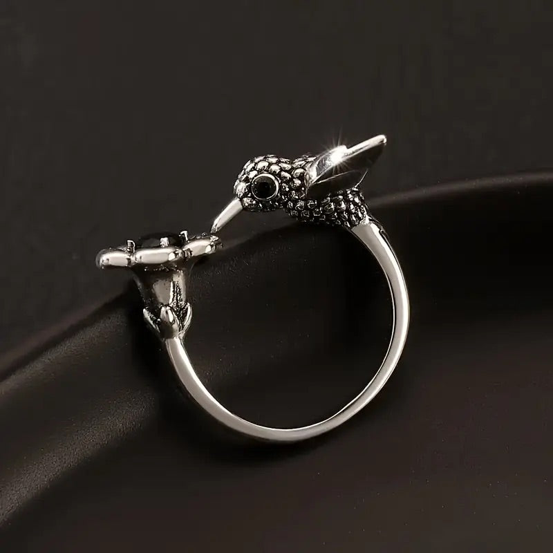 Bague Colibri & Fleur – Bague Ouverte Ajustable pour Femmes