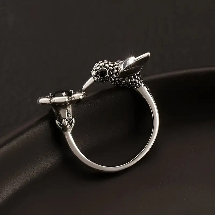 Bague Colibri & Fleur – Bague Ouverte Ajustable pour Femmes