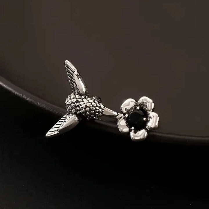 Bague Colibri & Fleur – Bague Ouverte Ajustable pour Femmes