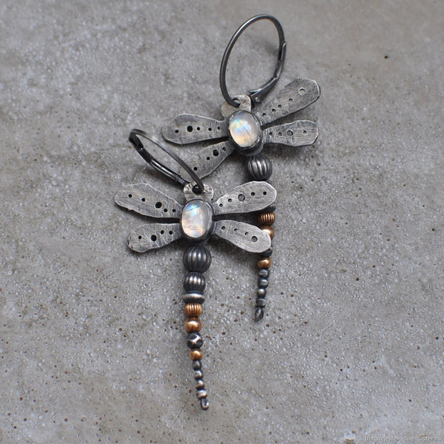 Boucles d'oreilles Vintage Libellule en Pierre de Lune