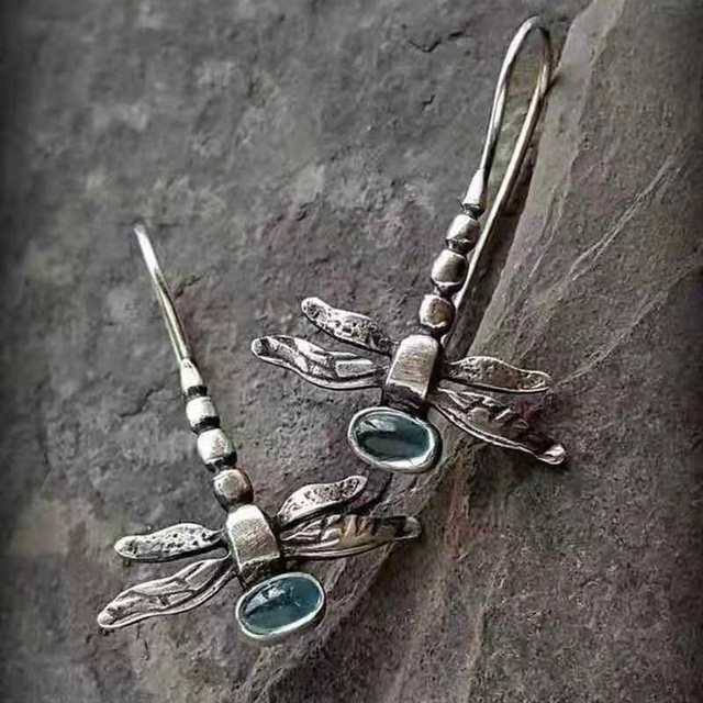Boucles d'oreilles en argent vintage avec libellule