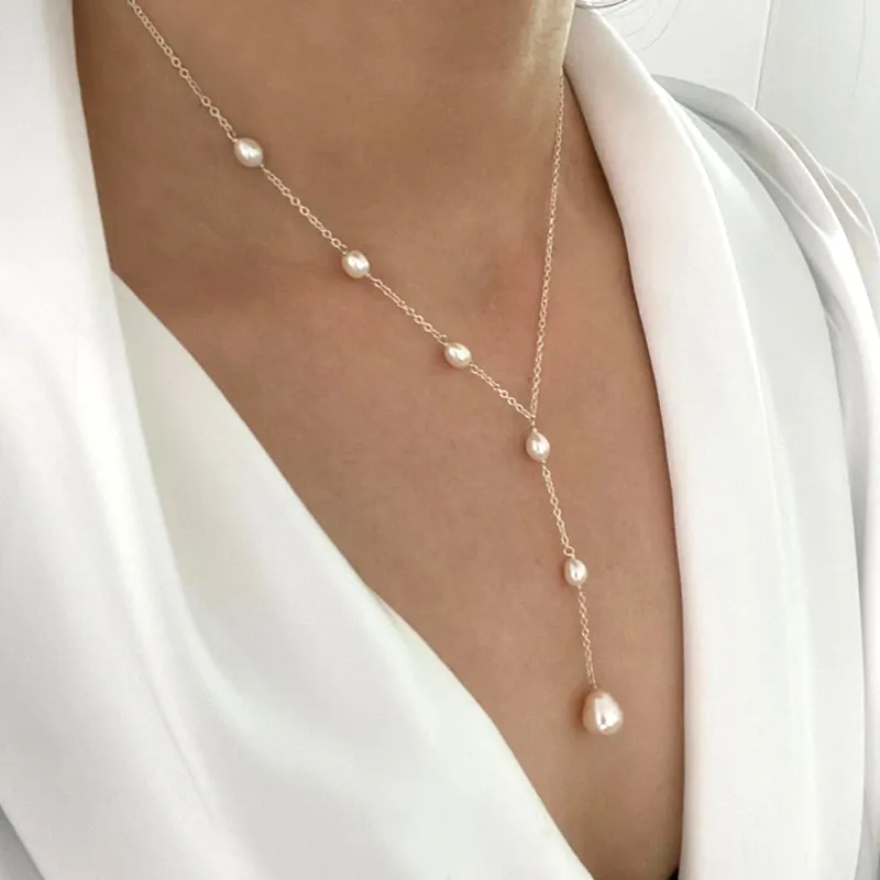 Collier Lariat avec Perles Cascading