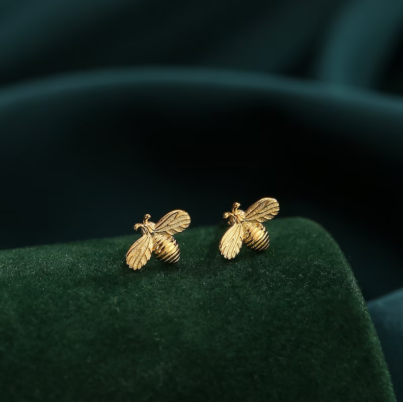 Boucles d'oreilles vintage en or avec abeille