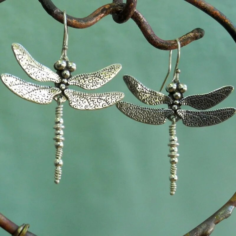 Boucles d'oreilles vintage en argent libellule