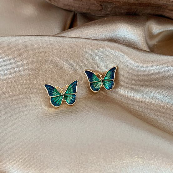 Boucles d'oreilles en émail bleu en forme de papillon