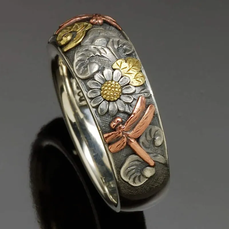 Bague Libellule Tournesol Vintage