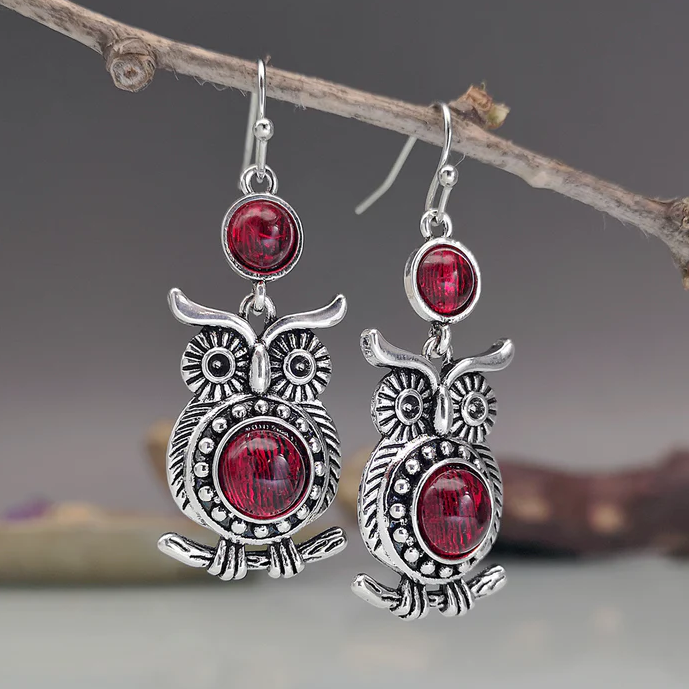 Boucles d'oreilles Hibou Rouge Vintage