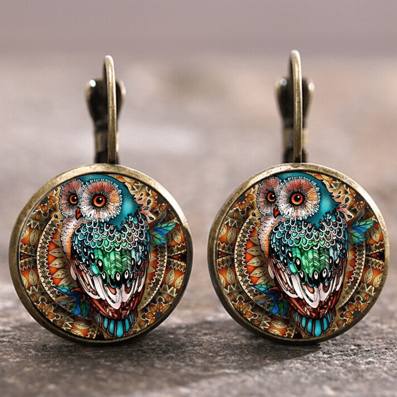 Boucles d'oreilles en cristal vintage en forme de hibou