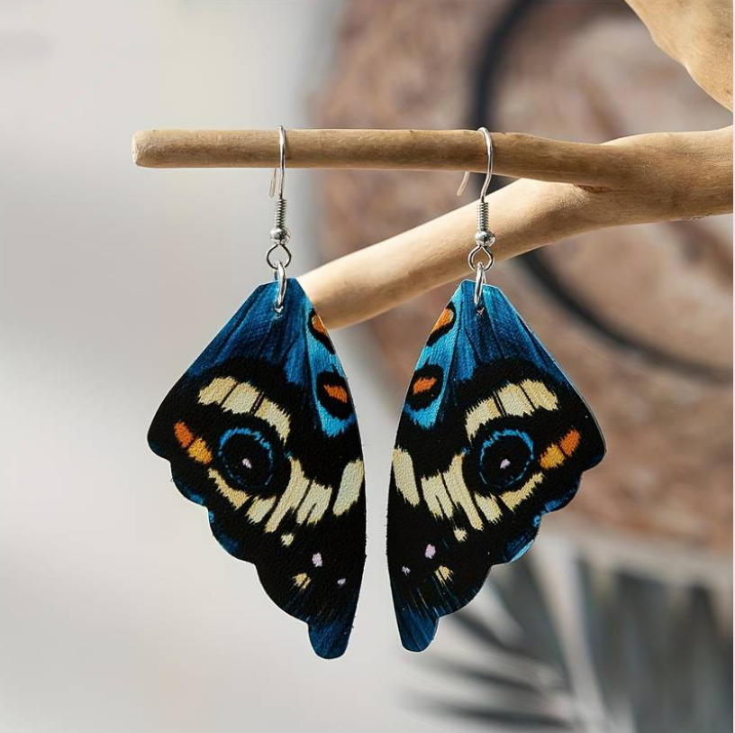 Boucles d'oreilles vintage en ailes de papillon exotiques