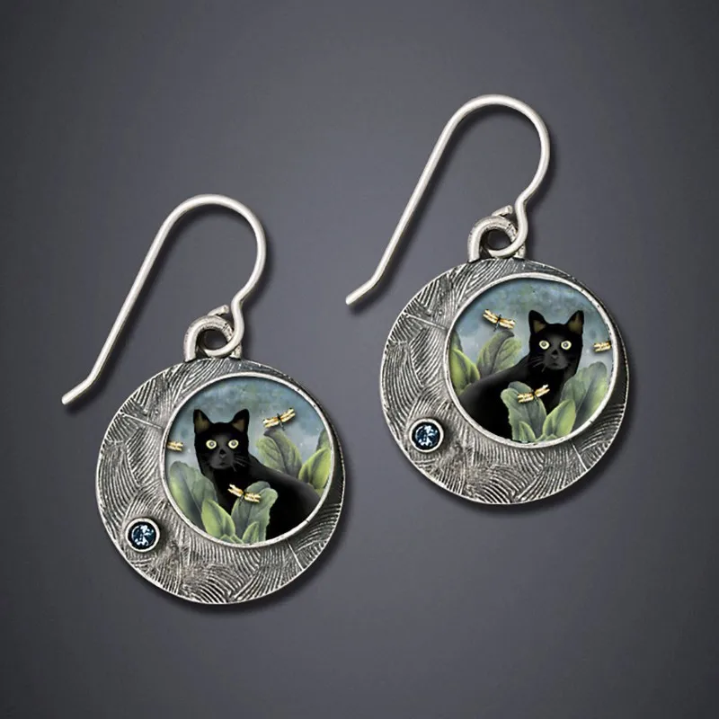 Boucles d'oreilles en forme de chat peintes vintage