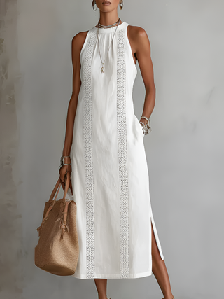 Jimena™ | Décontracté Robe Midi Brodée avec Col Mandarin