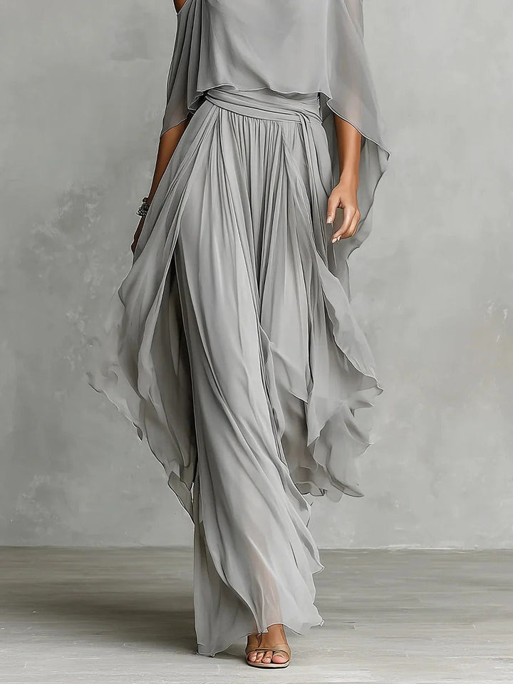 Amandine™ | Ensemble fluide gris avec top à bretelles fines et pantalon léger