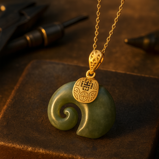 Pendentif Élégant en Jade Hetian en Forme d'Éléphant – Chaîne Plaquée Or 18K pour Femmes