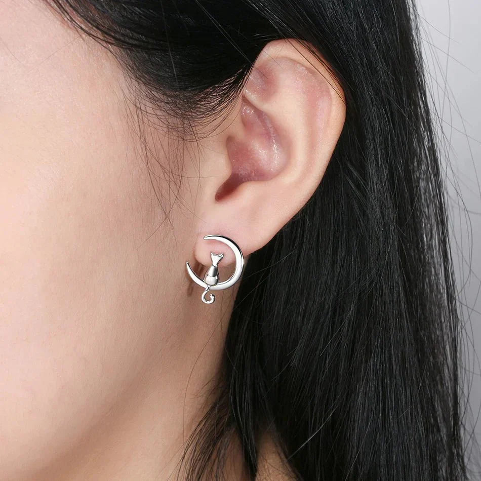 Boucles d'oreilles en argent sterling Cat & Lune