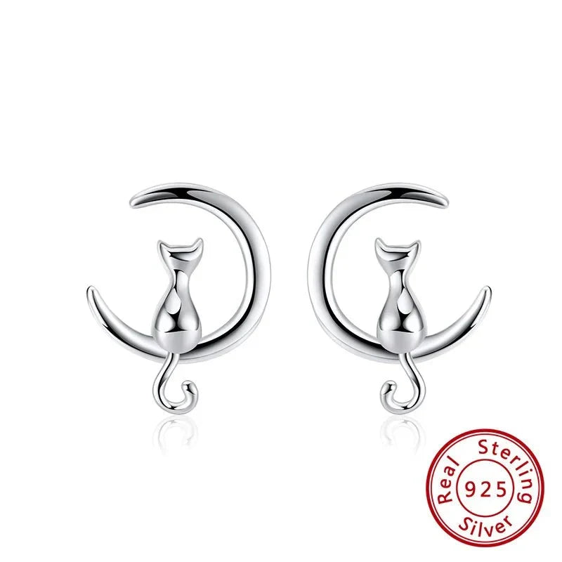 Boucles d'oreilles en argent sterling Cat & Lune