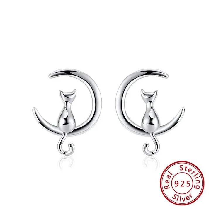 Boucles d'oreilles en argent sterling Cat & Lune