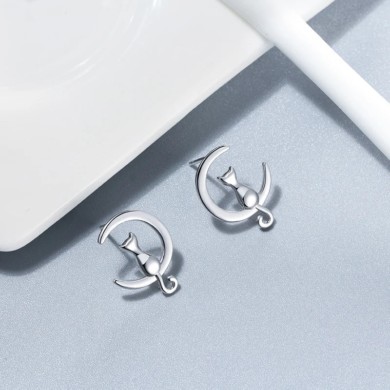 Boucles d'oreilles en argent sterling Cat & Lune