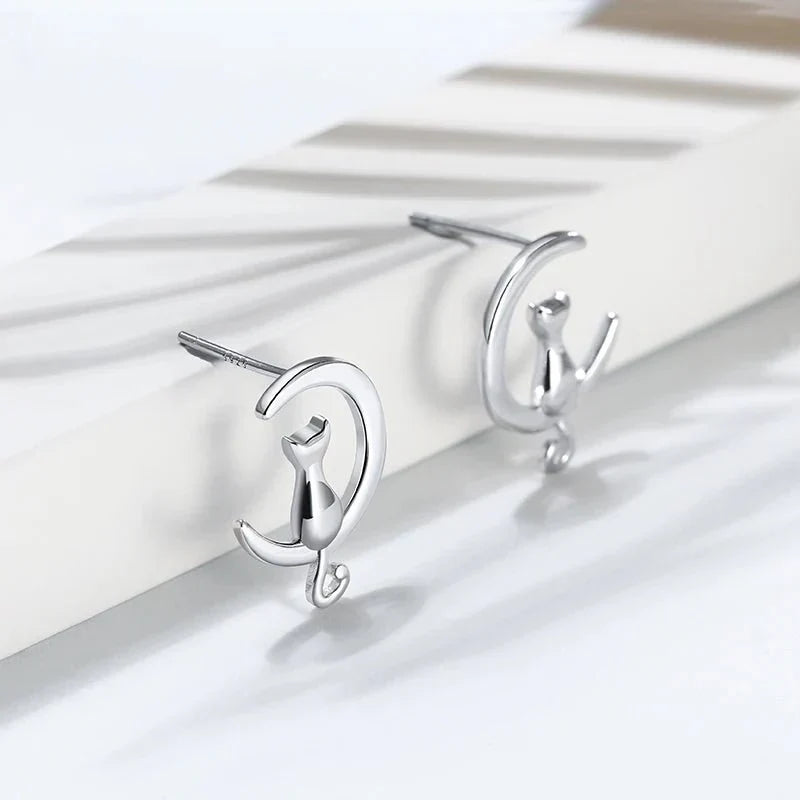 Boucles d'oreilles en argent sterling Cat & Lune
