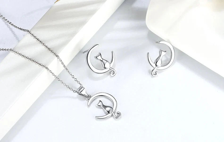 Boucles d'oreilles en argent sterling Cat & Lune