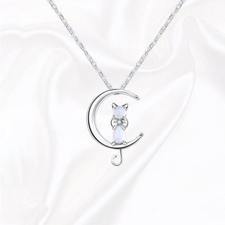 Collier Croissant en Pierre de Lune et Chat