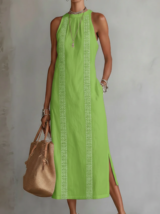 Jimena™ | Décontracté Robe Midi Brodée avec Col Mandarin