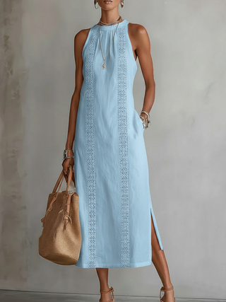 Jimena™ | Décontracté Robe Midi Brodée avec Col Mandarin