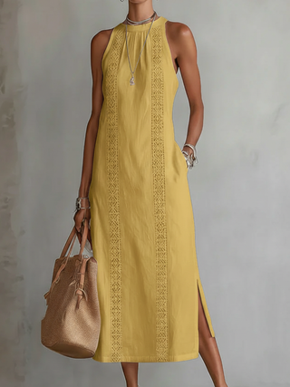 Jimena™ | Décontracté Robe Midi Brodée avec Col Mandarin