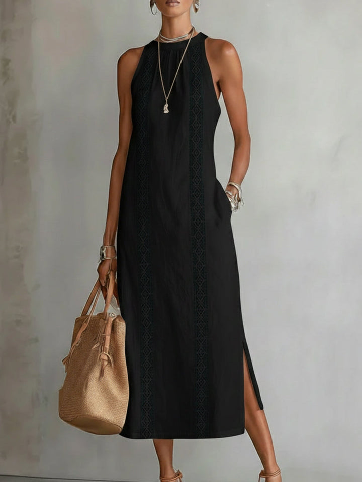 Jimena™ | Décontracté Robe Midi Brodée avec Col Mandarin