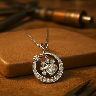 Collier Mignon en Argent Sterling 925 avec Imprimé de Patte et Zirconia Cubique