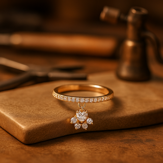 Bague Vintage Patte de Chat & Pierre Cœur – Ton Or & Argent