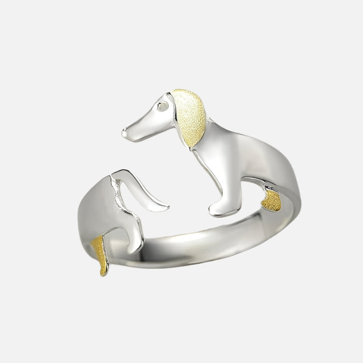 Bague en Argent Sterling 925 en Forme de Teckel – Ajustable