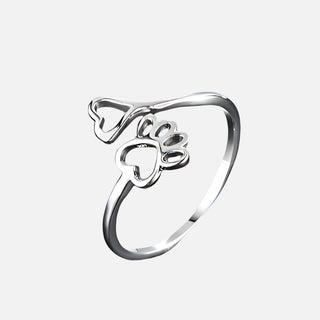 Bague Ajustable Patte & Cœur – Acier Inoxydable