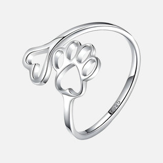 Bague Artisanale Patte & Cœur – Argent Sterling 925 Ajustable