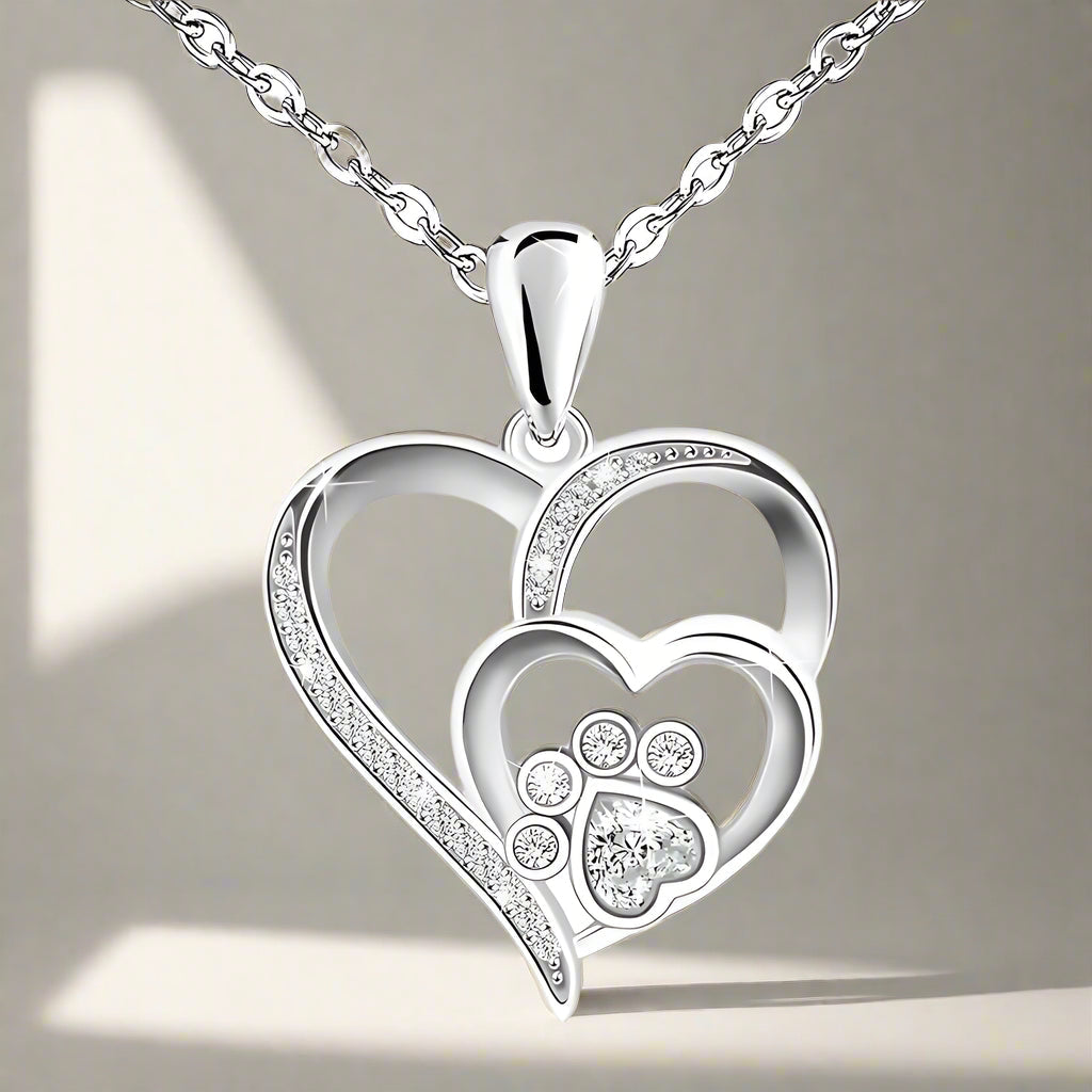 Collier en Argent Sterling avec Patte et Cœur en Zirconia