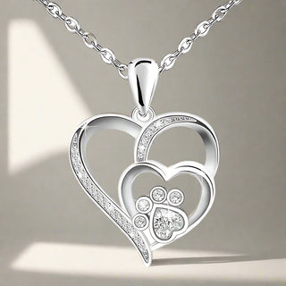 Collier en Argent Sterling avec Patte et Cœur en Zirconia