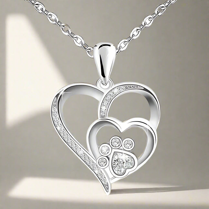 Collier en Argent Sterling avec Patte et Cœur en Zirconia
