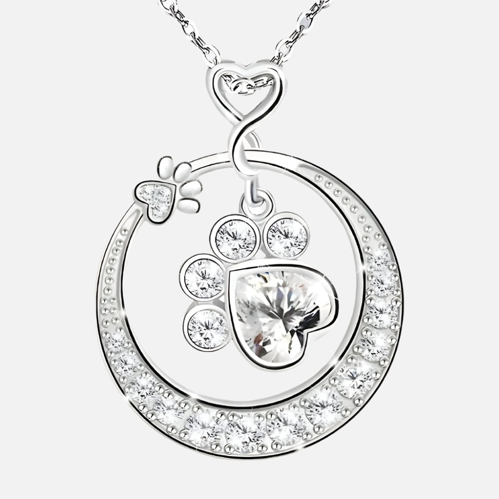 Collier Mignon en Argent Sterling 925 avec Imprimé de Patte et Zirconia Cubique
