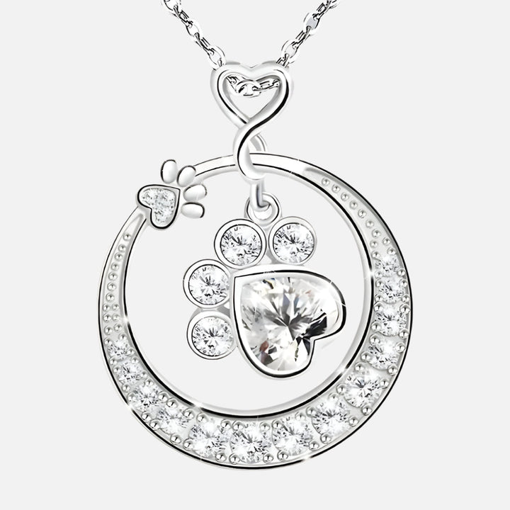 Collier Mignon en Argent Sterling 925 avec Imprimé de Patte et Zirconia Cubique