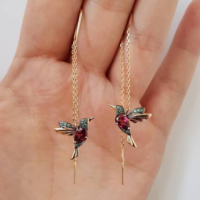 Boucles d'oreilles en émail et zircon de colibri