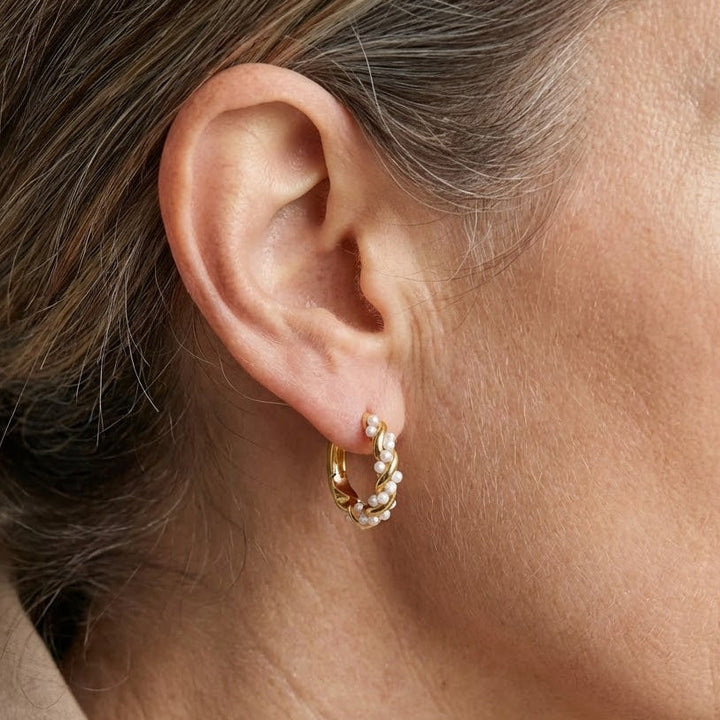 Boucles d'oreilles créoles avec perles froncées