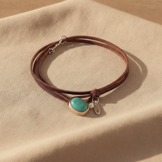 Agnese™ - Choker en Cuir avec Turquoise