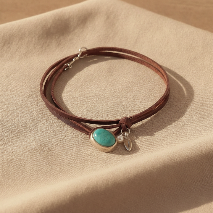 Agnese™ - Choker en Cuir avec Turquoise