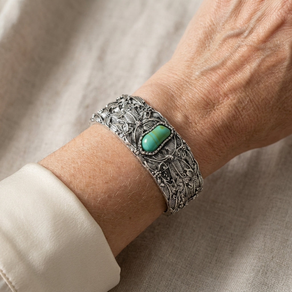 Teodora™ - Bracelet Cuff Vintage avec Turquoise