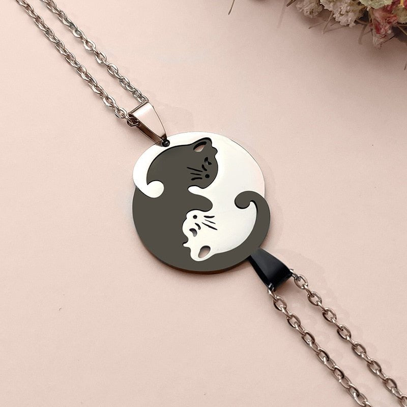 Collier en acier inoxydable chat Ying Yang