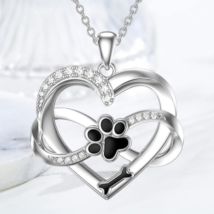 Collier Infini Cœur & Patte en Argent Sterling 925 avec Zirconia
